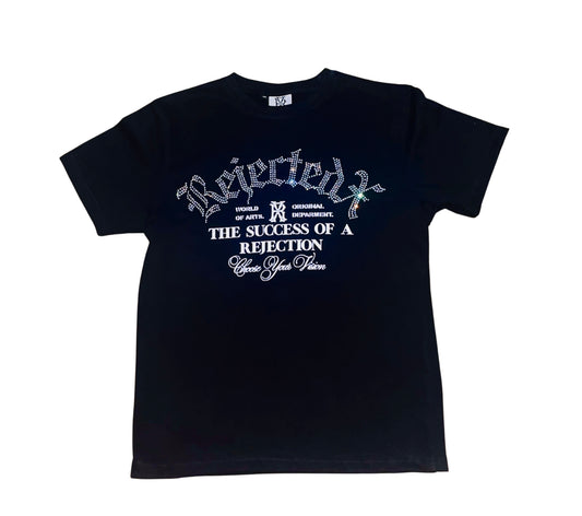 Black T-Shirt/ With Rejectedx Rhinestones  Logo