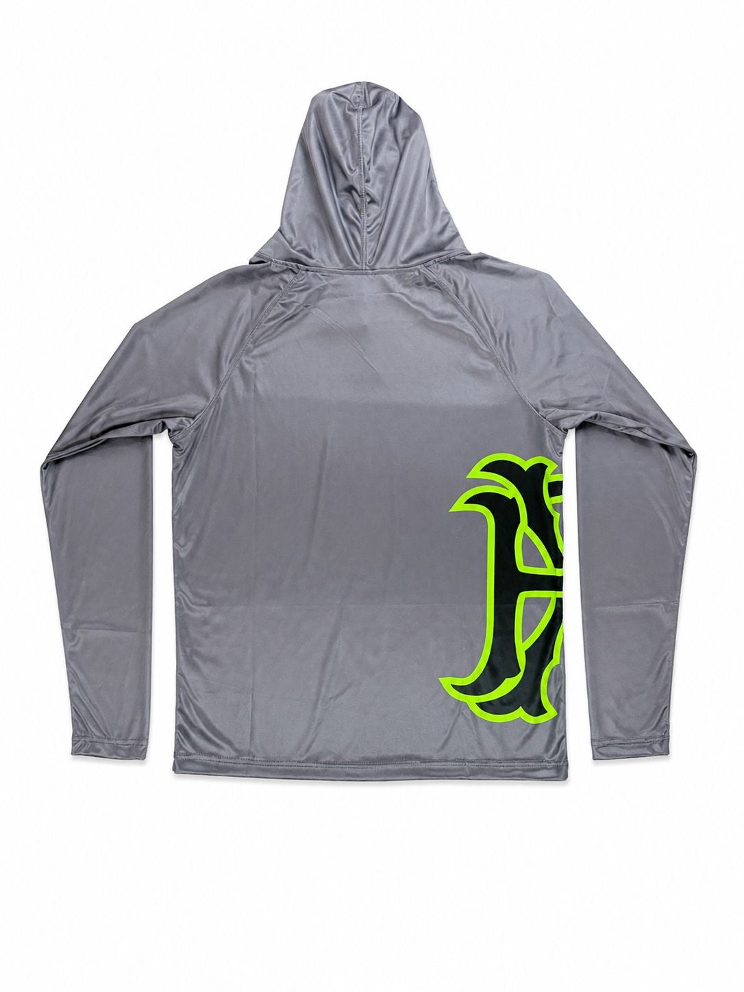 Men's long-sleeved hoodie shirt set with UPF 50+ protection and swim trunks.